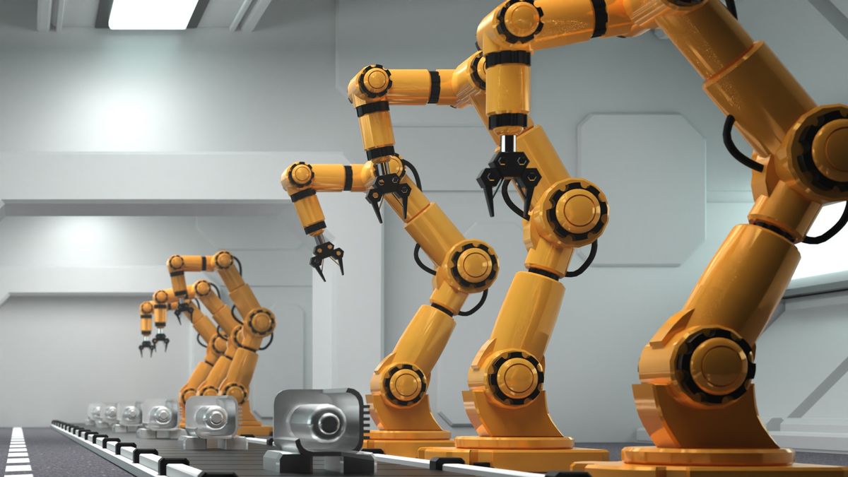 工場の生産ラインのロボットアーム